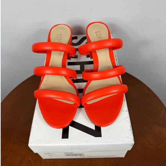SCHUTZ Shoes - New Schutz Olly Mid Block Nappa Leather Sandal Bright Orange Size 6.5B